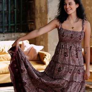 NWT Fox In Gown Floral Maroon Maxi Dress